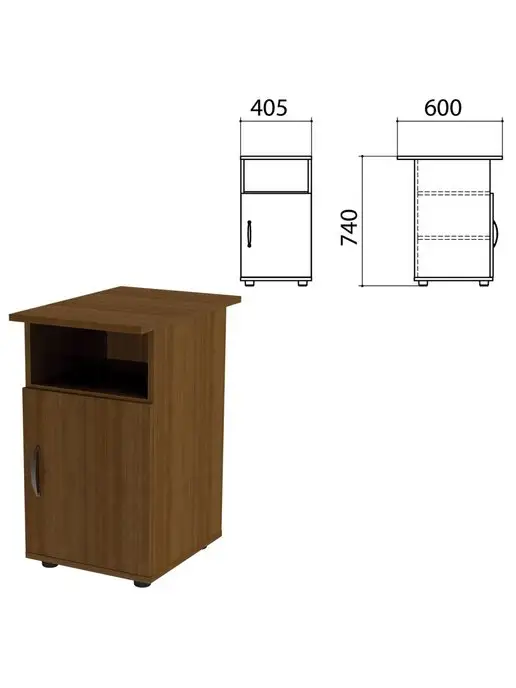 ЭКО Тумба приставная 405х600х740 мм, дверь, полка, орех