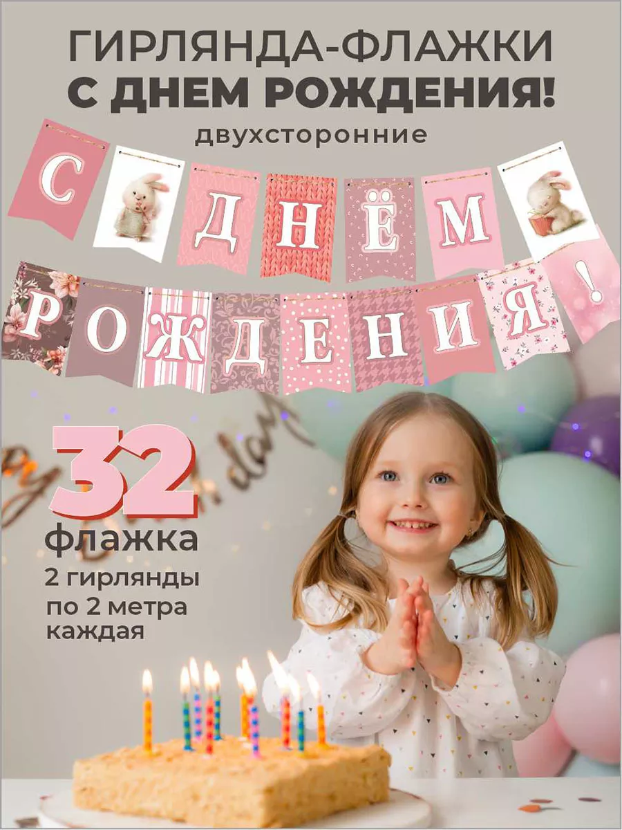 Гирлянда на день рождения, декор праздника, растяжка детская, декоративная, бумажные буквы, 2 метра