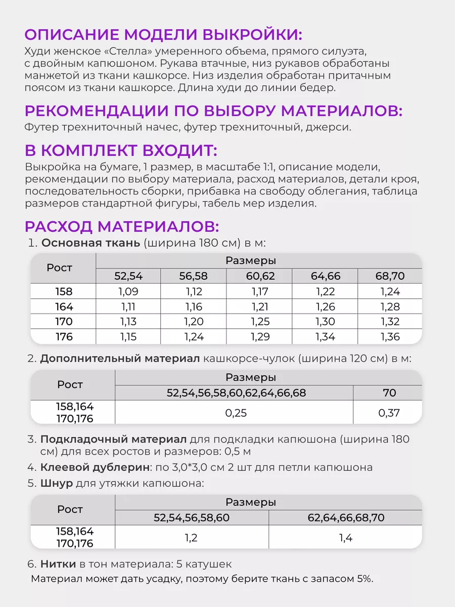 Выкройка худи с капюшоном больших размеров GD Lekal купить по цене 306 ₽ в  интернет-магазине Wildberries | 138150496