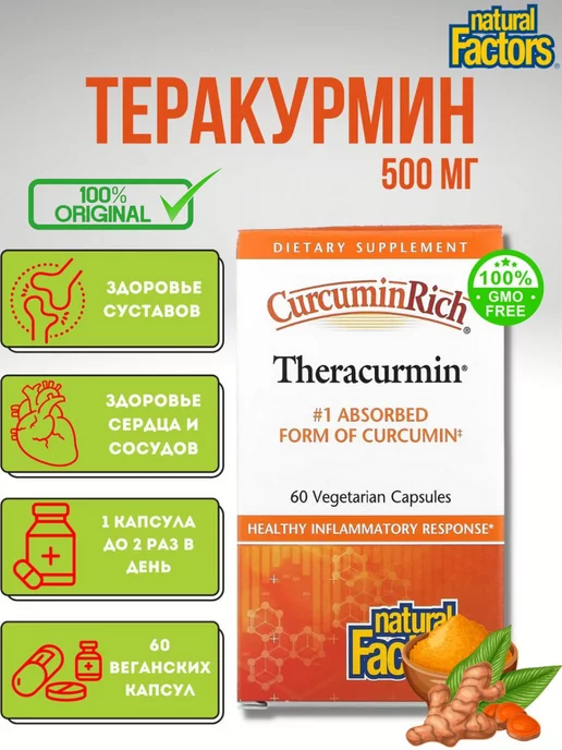 Natural Factors CurcuminRich Theracurmin, куркумин 60 вегетарианских капсул