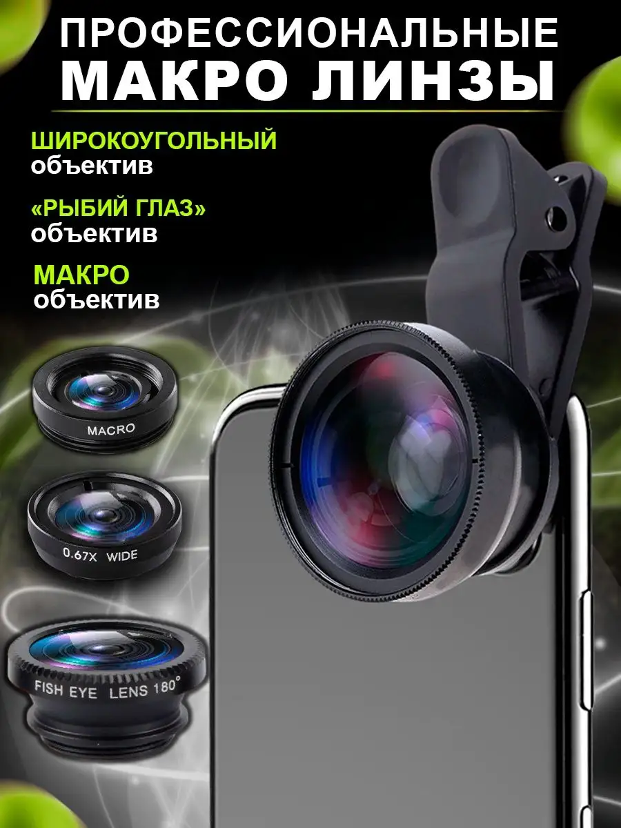 Объектив линзы для телефона рыбий глаз (fish eye)