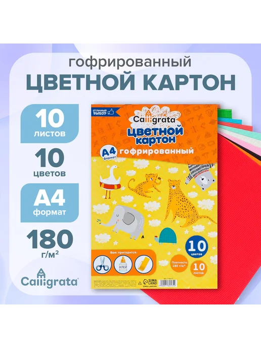 Calligrata Картон гофрированный А4, 10 цветов, 10 листов