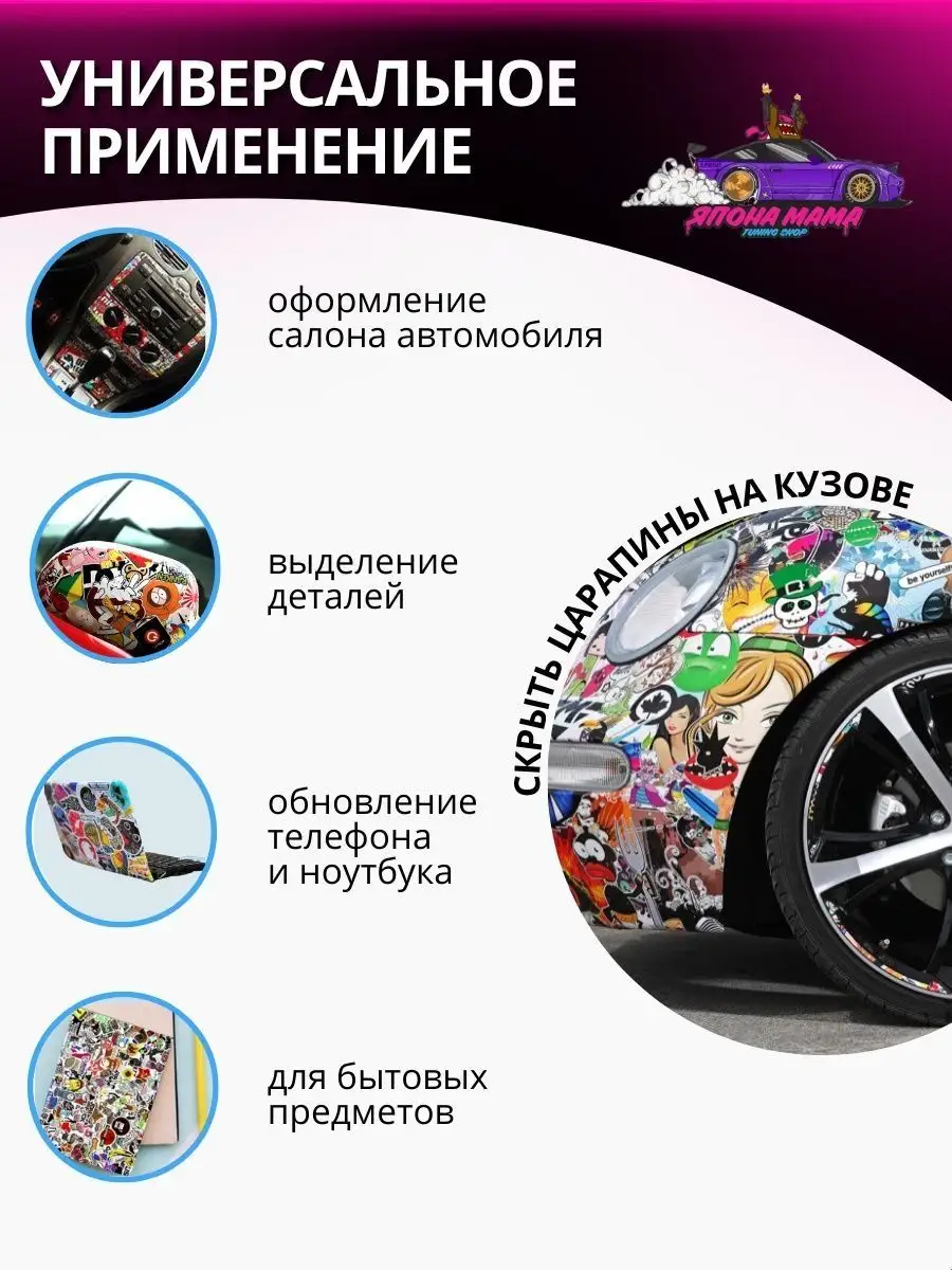 Пленка для авто Sticker Bombing №3 стикербомбинг 1,5х0,5 Япона Мама Tuning  shop купить по цене 614 ₽ в интернет-магазине Wildberries | 140959776