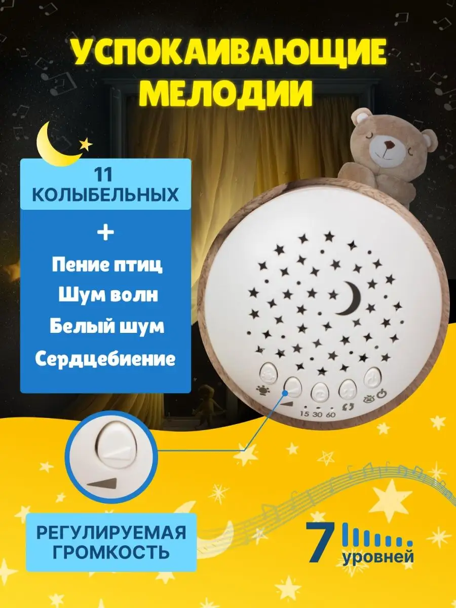 Музыкальный ночник мишка с белым шумом Make magic купить по цене 2 024 ₽ в  интернет-магазине Wildberries | 143187186