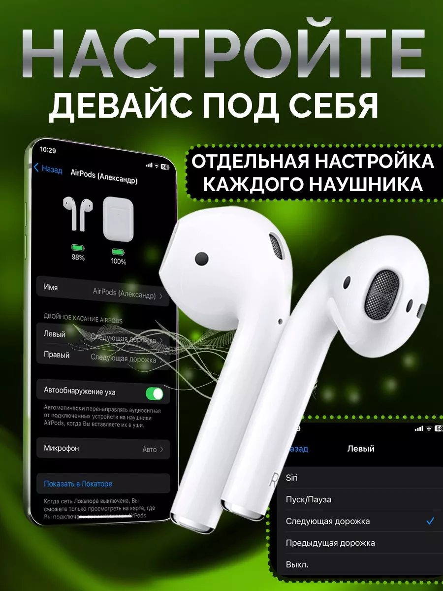 Наушники беспроводные для iphone и Android