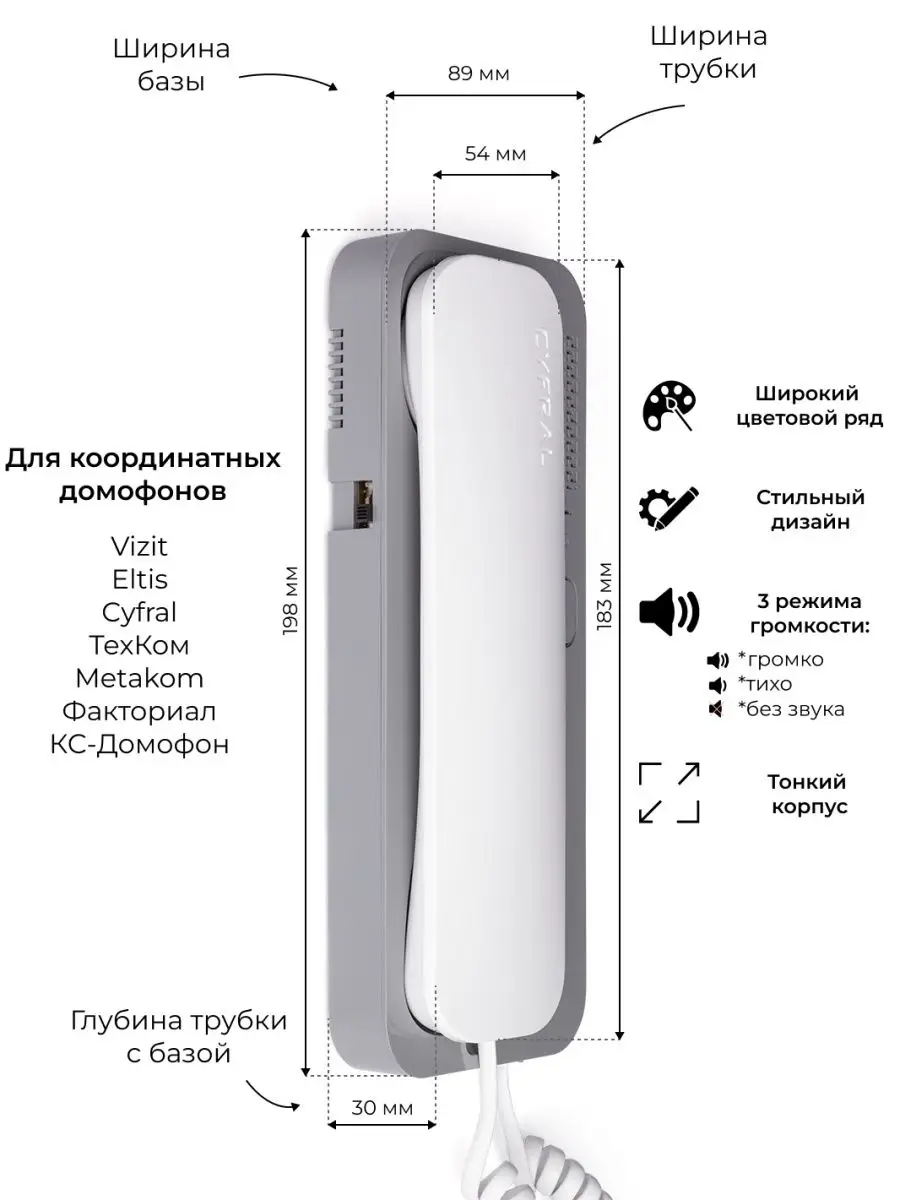 Трубка домофона Smart-U координатная (бело-серый) CYFRAL купить по цене 1  949 ₽ в интернет-магазине Wildberries | 144345458