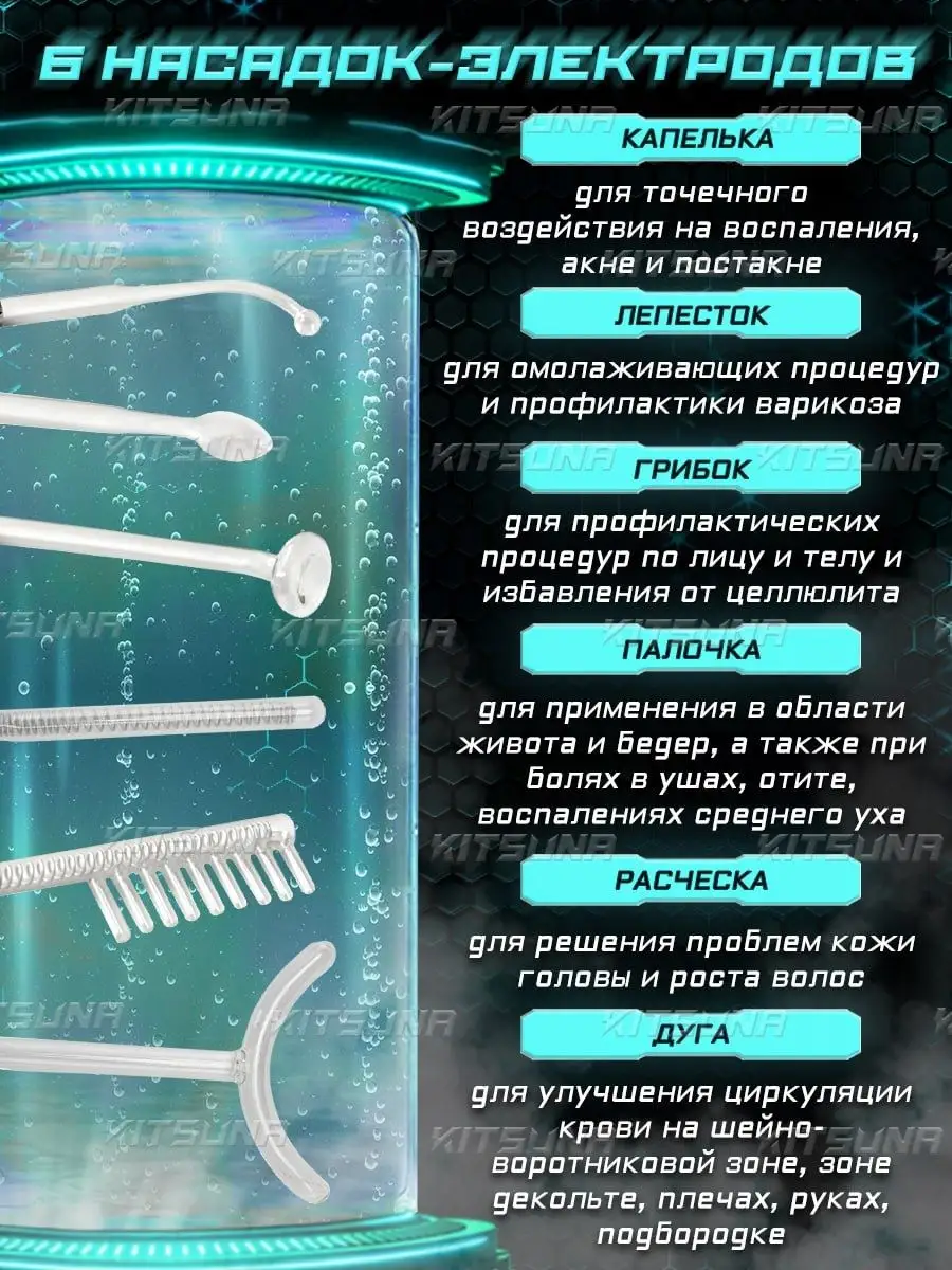 Дарсонваль для волос, лица, тела, микротоковый массажер KITSUNA купить по  цене 3 162 ₽ в интернет-магазине Wildberries | 144403261