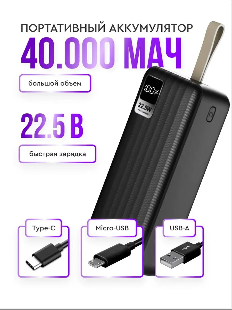 Внешний аккумулятор повербанк 40000 mAh