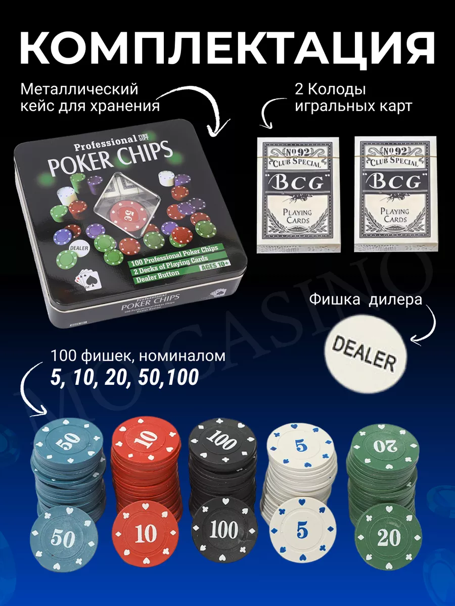 Покерный набор 100 фишек для покера Mo Casino купить по цене 514 ₽ в  интернет-магазине Wildberries | 146587137