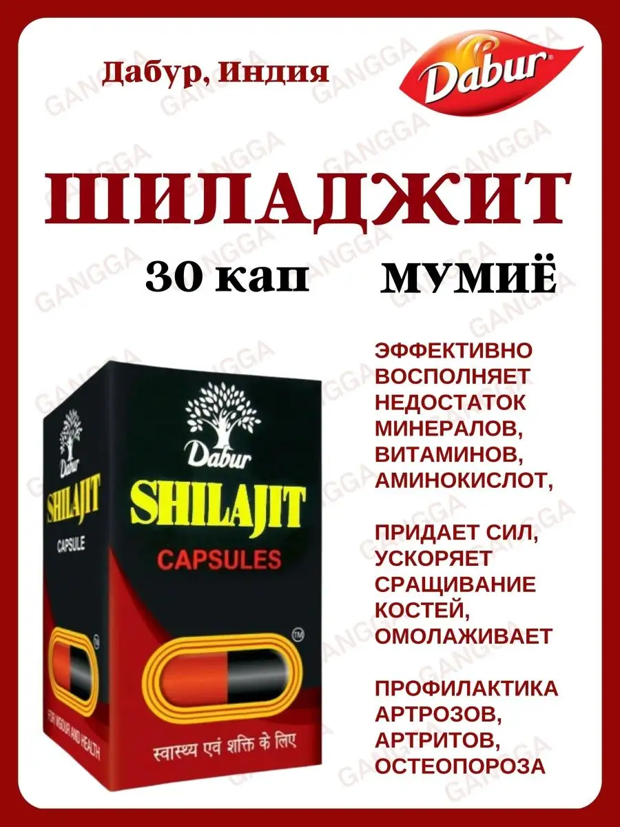 Шиладжит, мумие, Shilajit, Дабур, 30 кап Dabur купить по цене 639 ₽ в  интернет-магазине Wildberries | 146699643