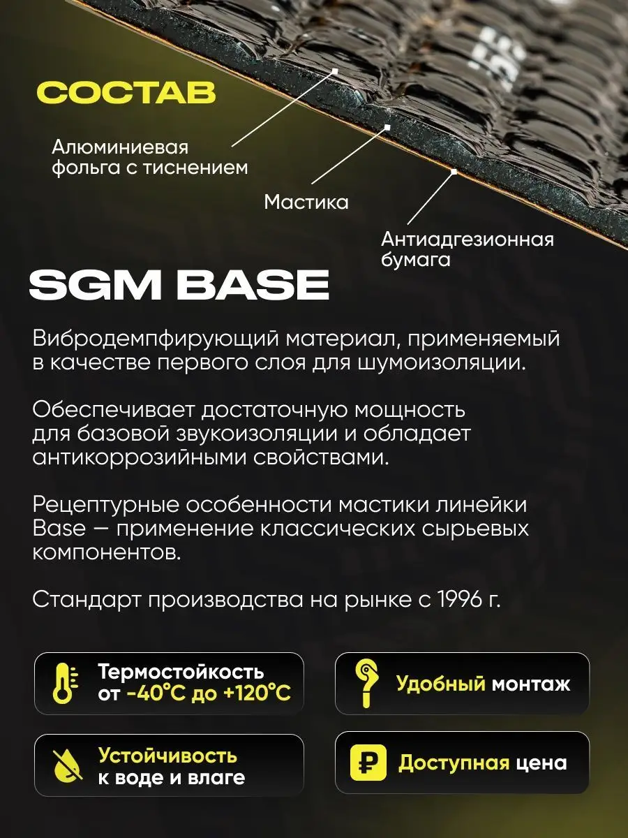 SGM Виброизоляция для авто Base 4 - 2 лист (0.2 кв.м)