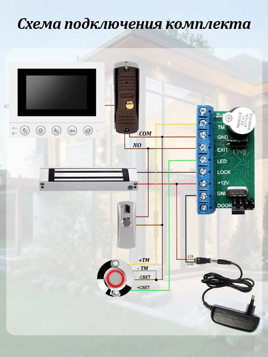 Комплект видеодомофона с электромагнитным замком. Схема подключения Сохо Электроникс с домофона с механическим замком.