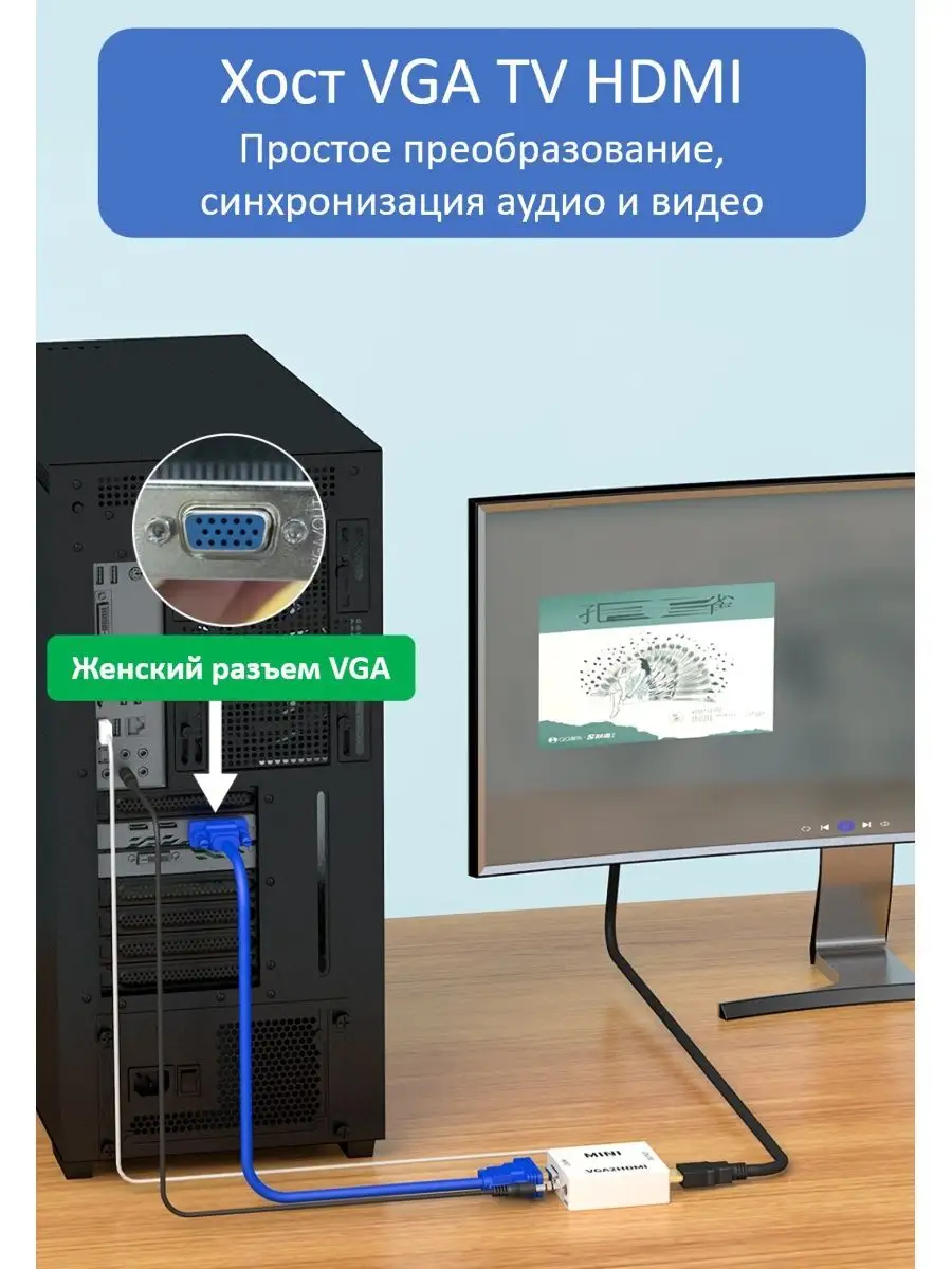 Конвертер VGA на HDMI переходник VGA на HDMI