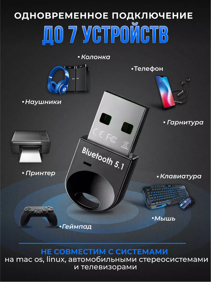 AlisaFOX Блютуз адаптер для ПК 5.1 usb