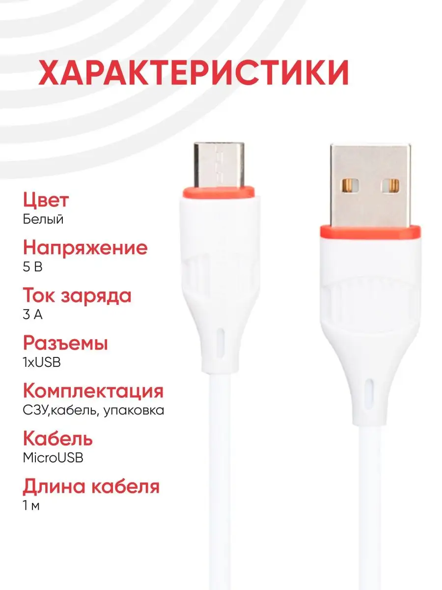 Зарядка для телефона 1 USB, 3 А, 6.5 В, 240В кабель microUSB Borofone  купить по цене 499 ₽ в интернет-магазине Wildberries | 151368824