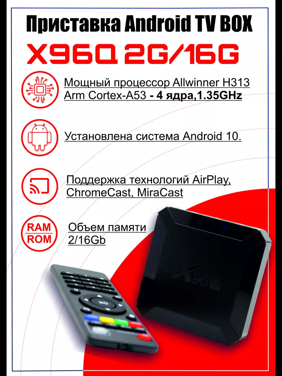 Radius-Auto Смарт ТВ приставка X96q Андроид 10, 2 16 Гб