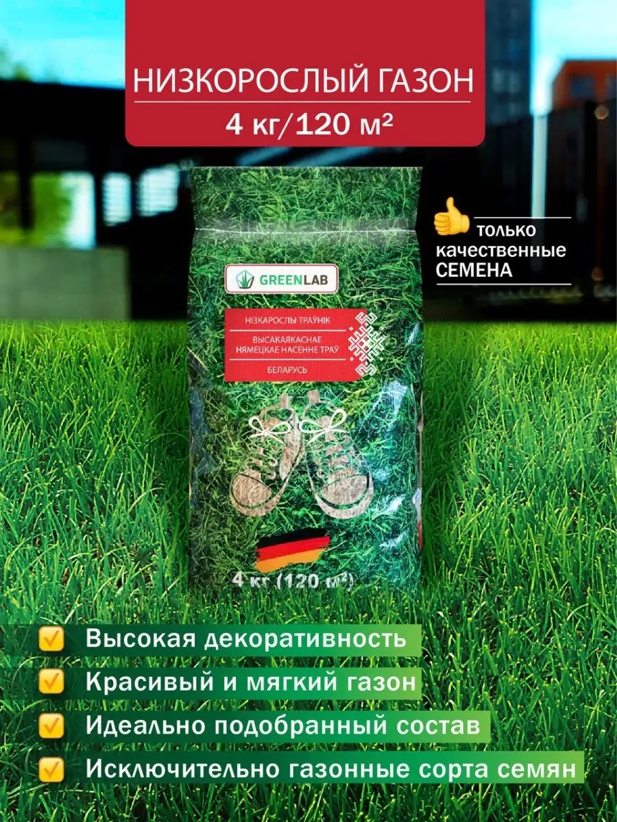 Низкорослый газон, семена 4 кг GreenLAB купить по цене 2 948 ₽ в  интернет-магазине Wildberries | 151454225