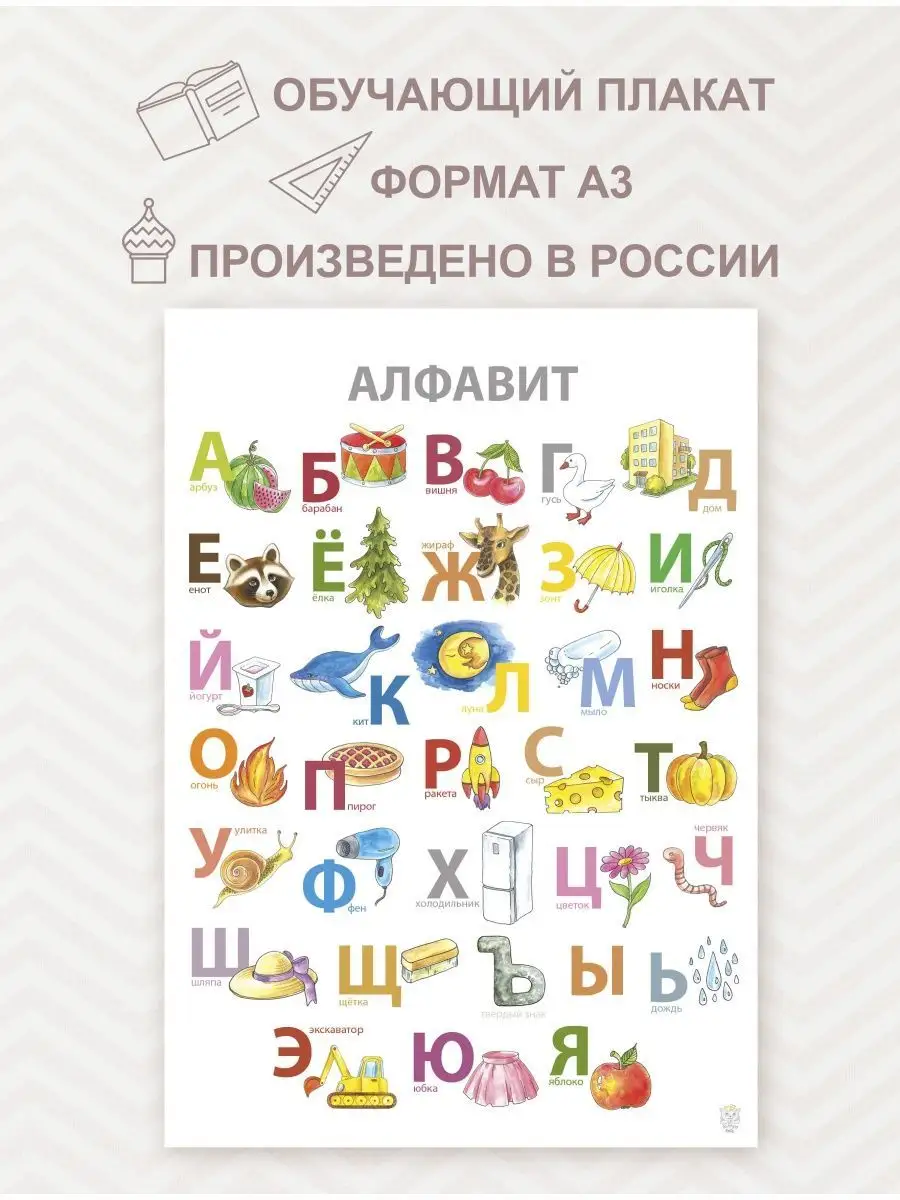 Постер А3 учим русский алфавит изучаем азбуку Kitty Kate купить по цене 150  ₽ в интернет-магазине Wildberries | 152314951