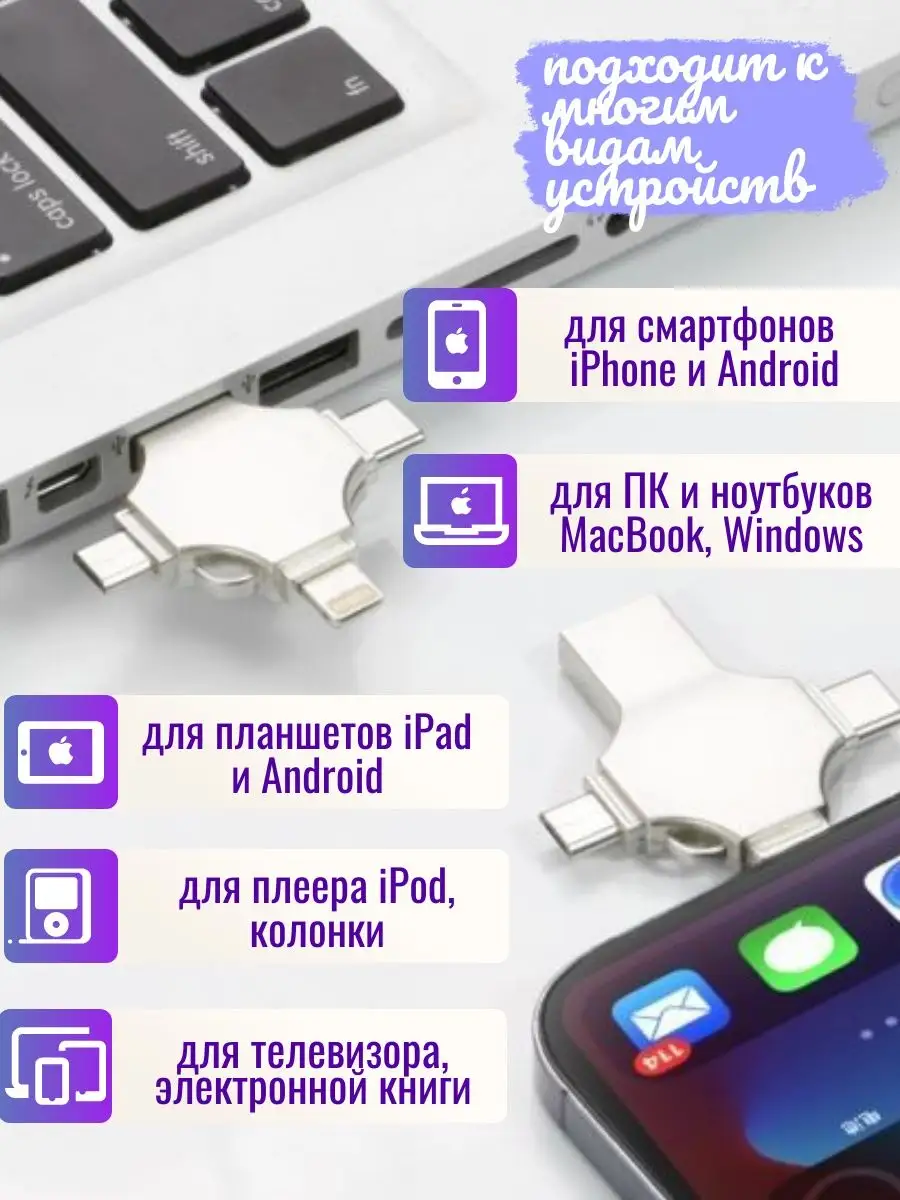 Флешка 64 гб usb для телефона Iphone Android и компьютера FlashAK купить по  цене 793 ? в интернет-магазине Wildberries | 152823176