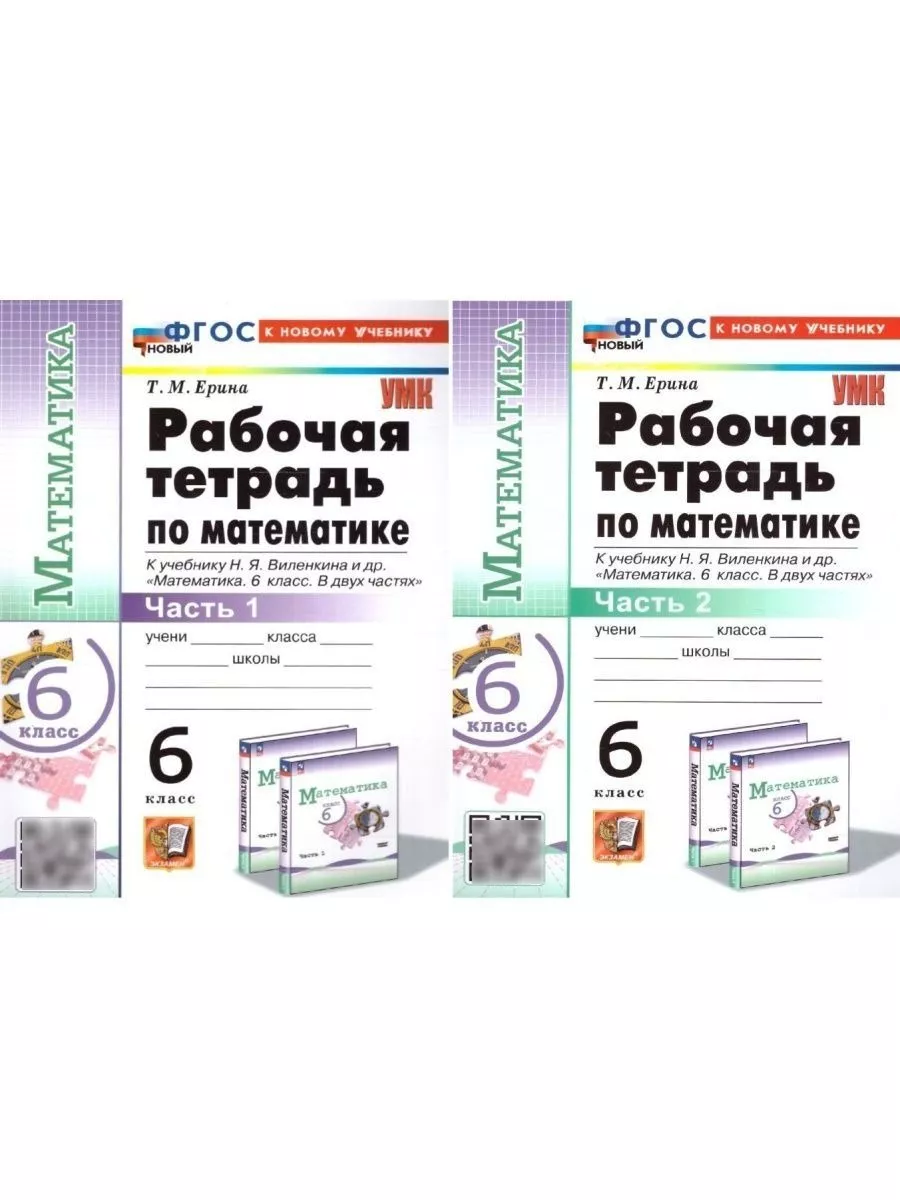 Экзамен Математика 6 класс Рабочая тетрадь Комплект в 2-х ч. Ерина