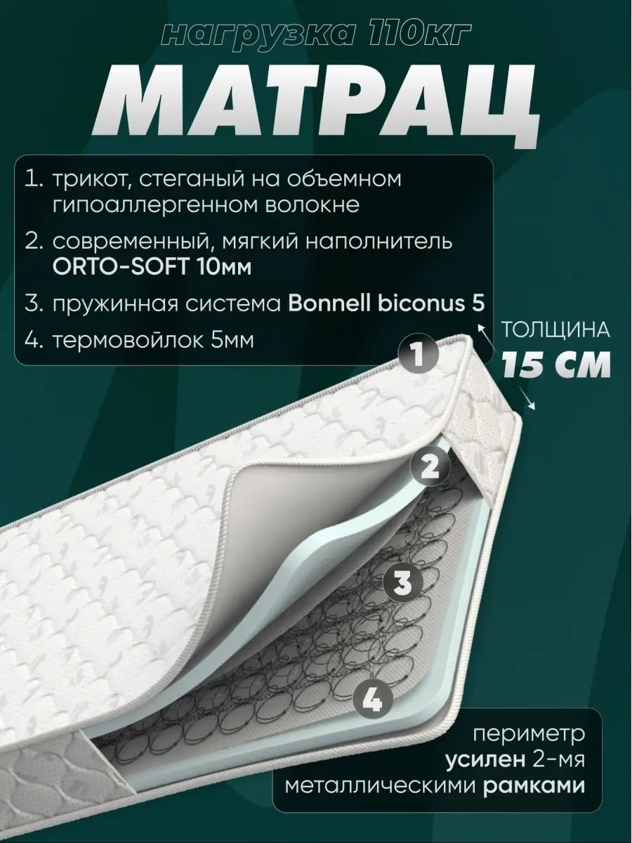 Пензоптматрас Матрас для кровати пружинный 120х200 см