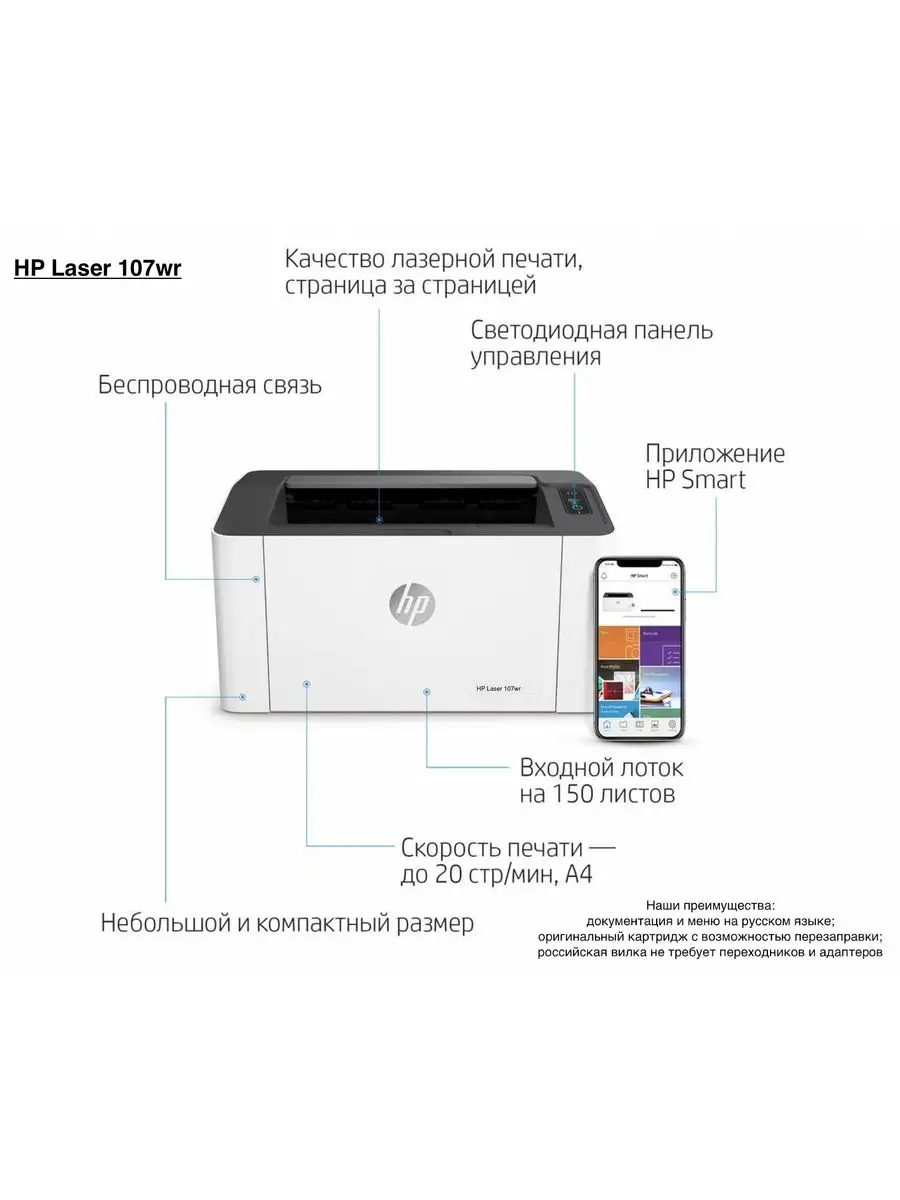 107wr Принтер лазерный Laser (209U7A) + Wi-Fi HP купить по цене 16 920 ₽ в  интернет-магазине Wildberries | 156280725