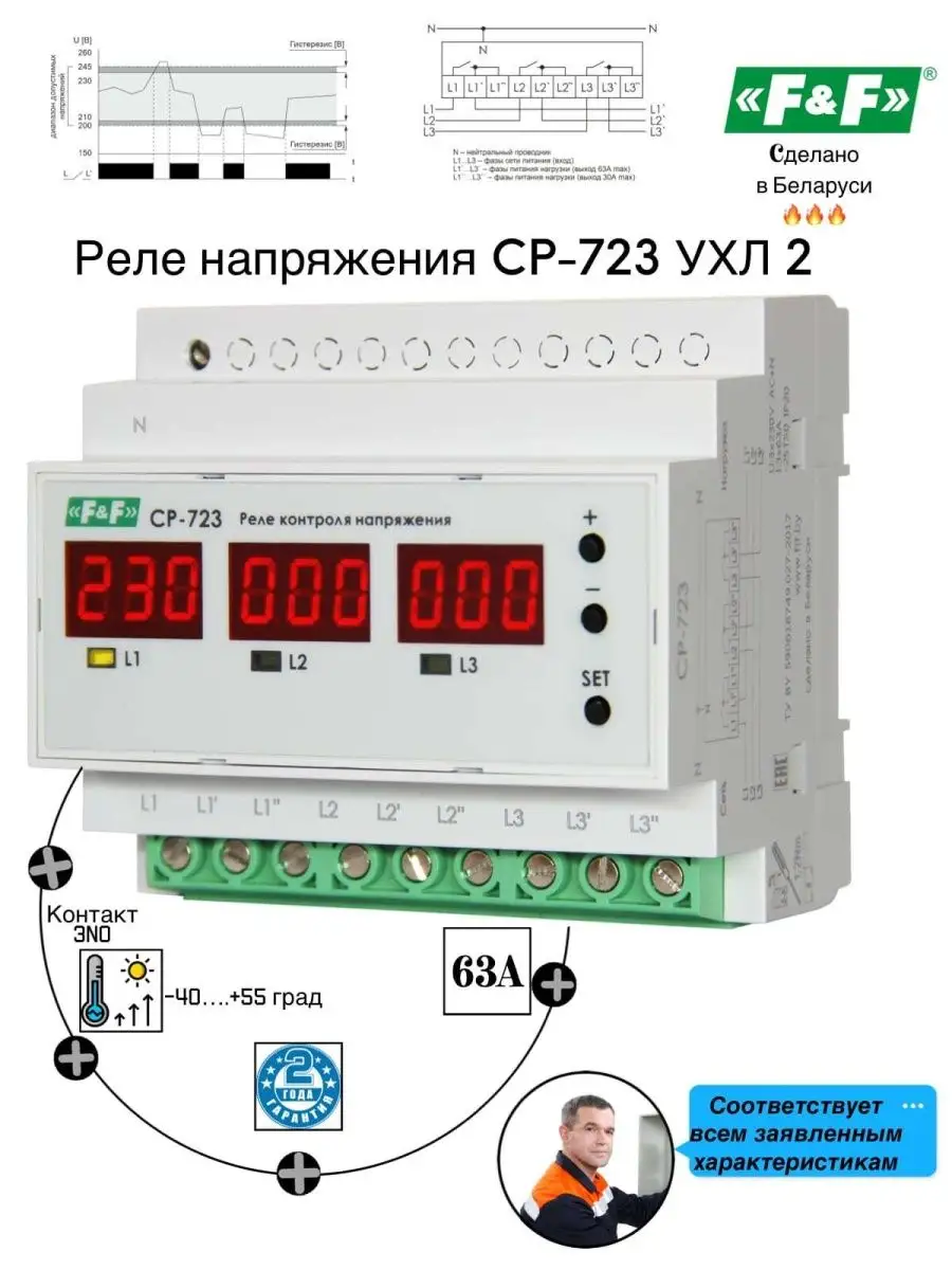 Реле контроля напряжения 3 фазное ср 723