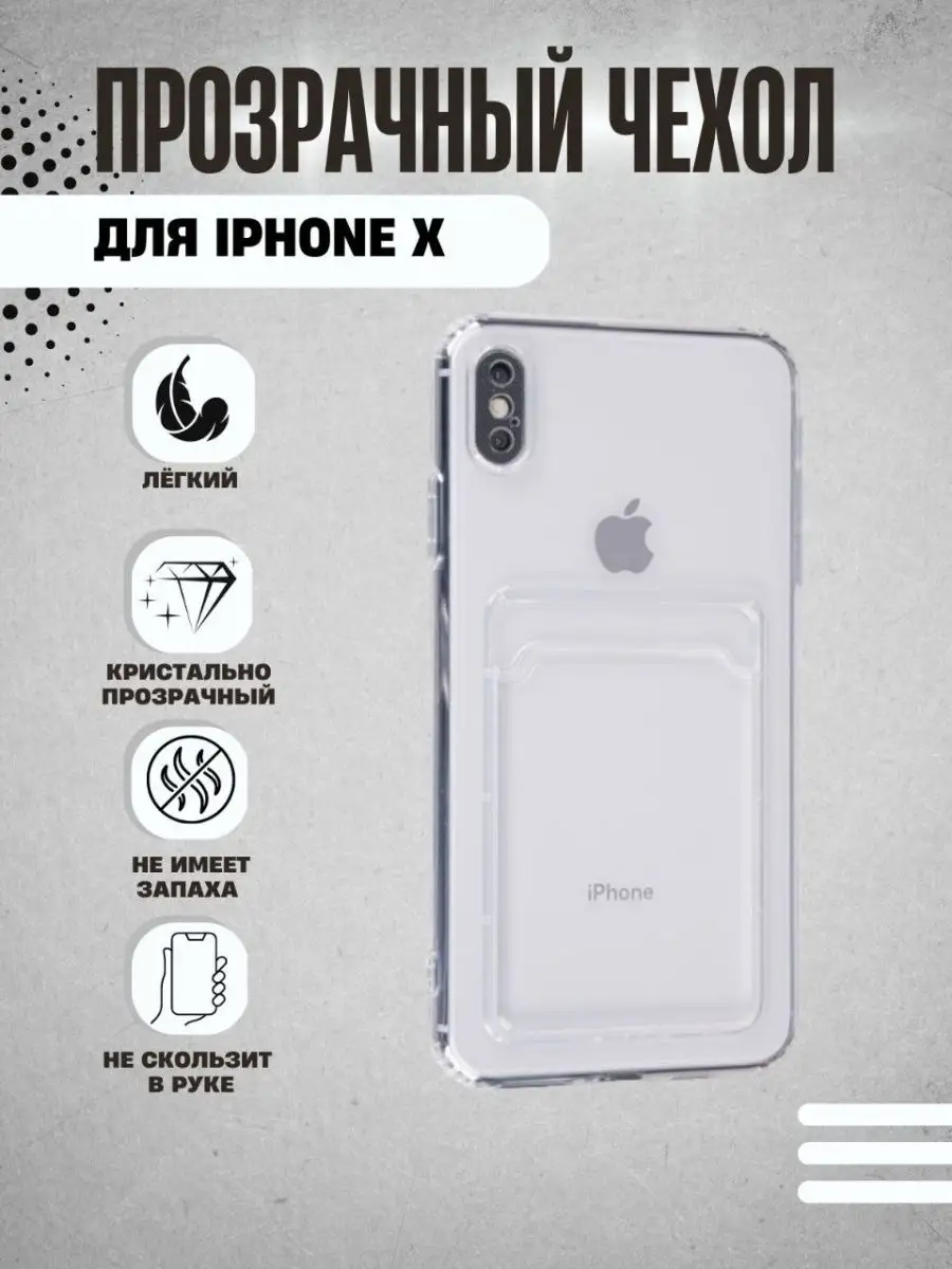 Прозрачный чехол на iPhone X Xs с кармашком для карточки купить по цене 108  ₽ в интернет-магазине Wildberries | 158188550