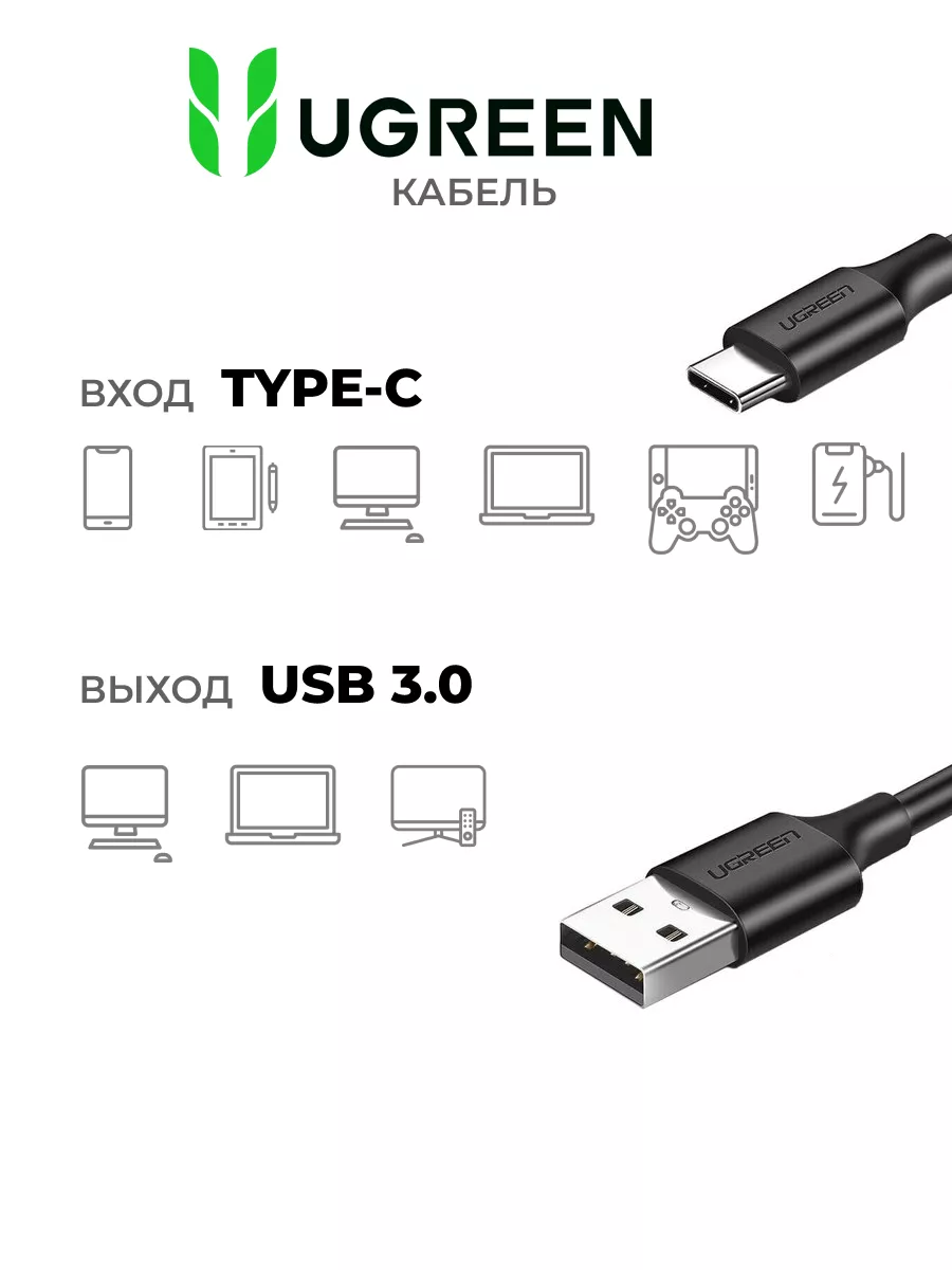 Ugreen Кабель usb type-c для быстрой зарядки 1 метр