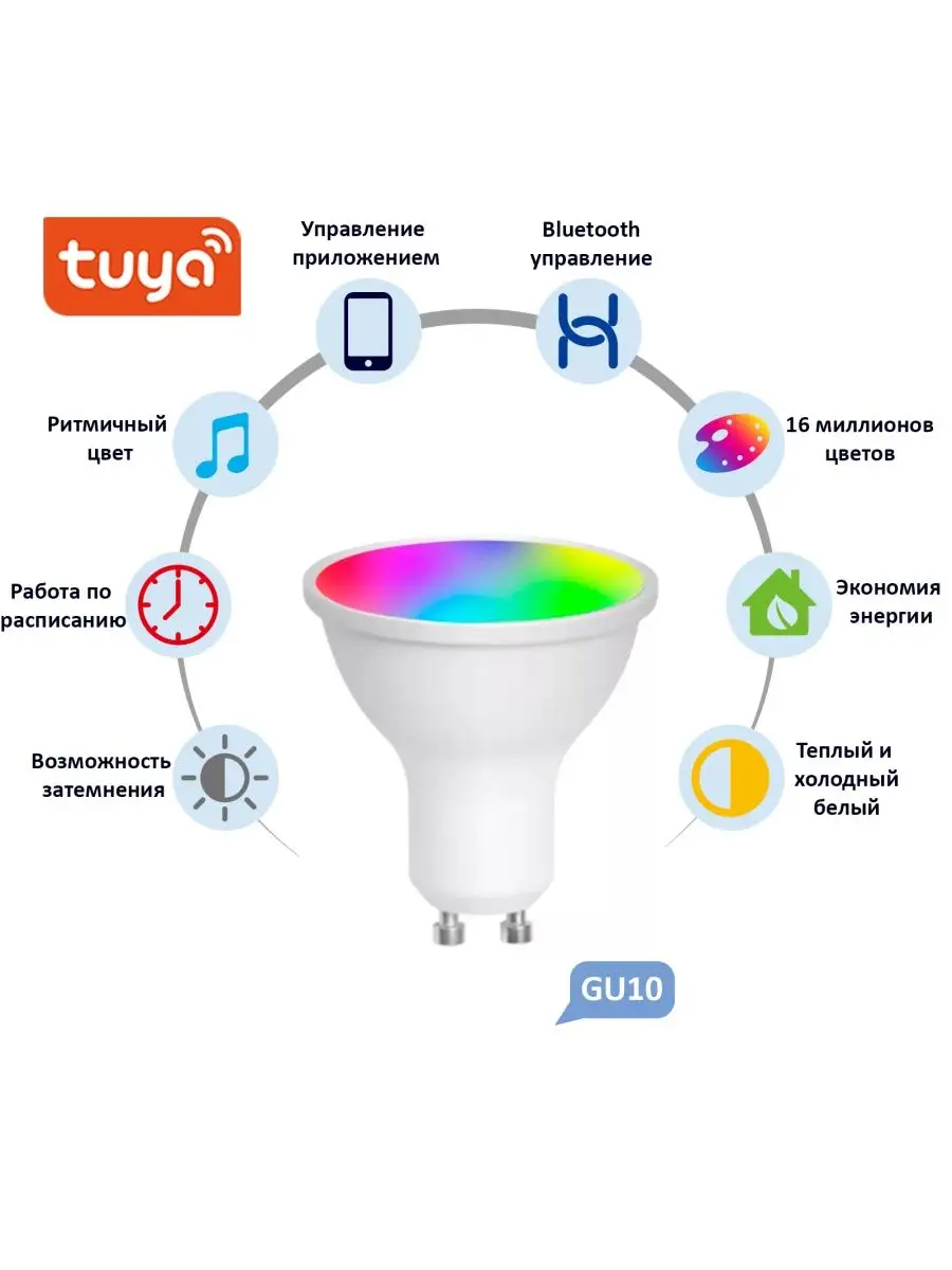 Умная лампа RGB GU10 Bluetooth с управлением с телефона ProfiLight купить  по цене 430 ? в интернет-магазине Wildberries | 159945894