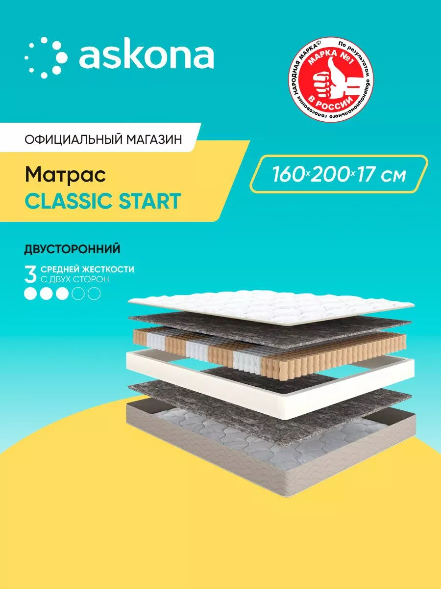 Аскона Матрас 200*160 Classic Start Askona купить по цене 21 082 ₽ в  интернет-магазине Wildberries | 160001420